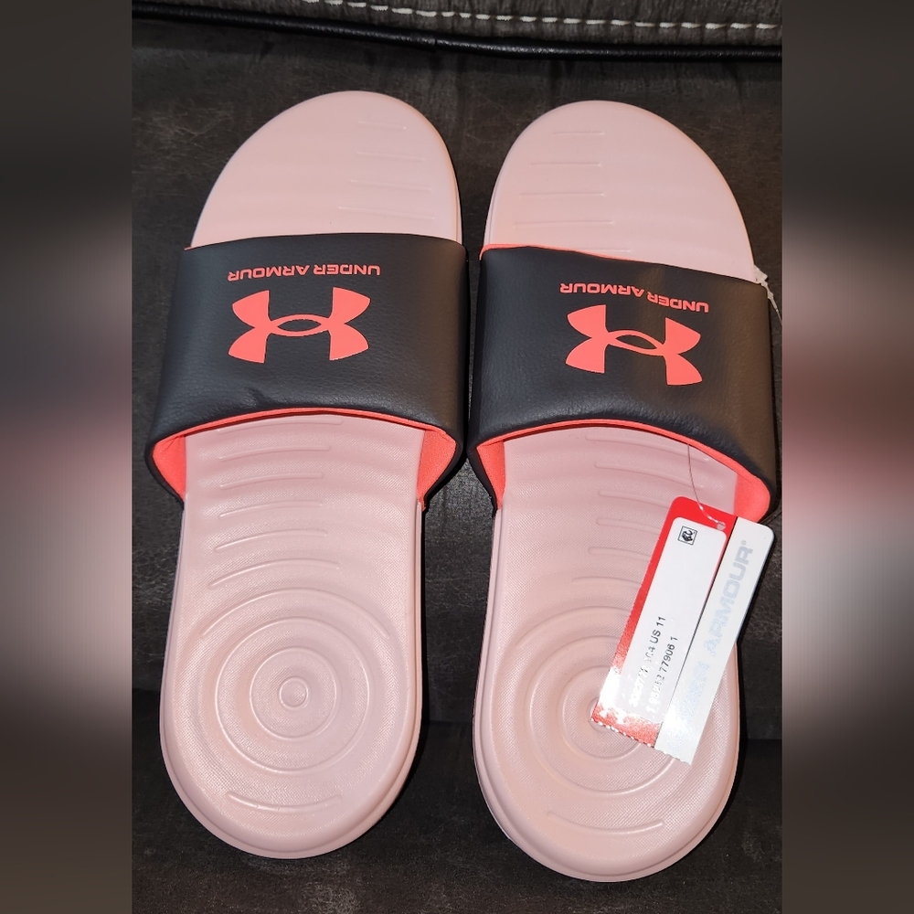 Under Armour Pink Black Slides NWT